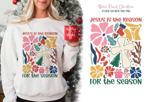 Boho Floral Christmas PNG for T-Shirt Designs