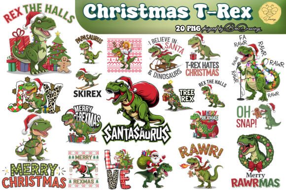 Christmas T-Rex Sublimation Bundle for T-Shirt Designs