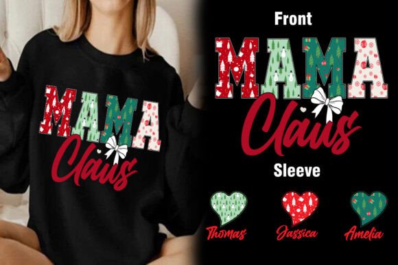 Mama Claus Pattern Sweater Sleeve and T-Shirt Designs
