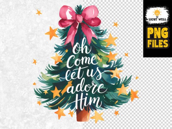 Oh Come Let Us Adore Him Christmas Tree T-Shirt Designs